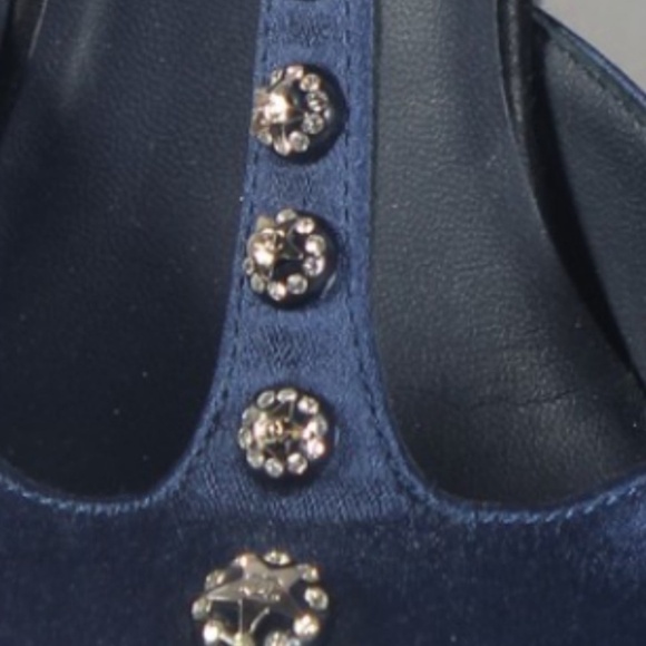 CHANEL SATIN NAVY CRYSTAL STUDDED HIGH HEEL PUMPS SIZE EU 37 - Picture 10 of 11